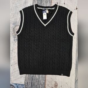 Fila Cable Knit Vest Jumper Men’s M Retro Black Baseline Preppy Tennis $130 NWT